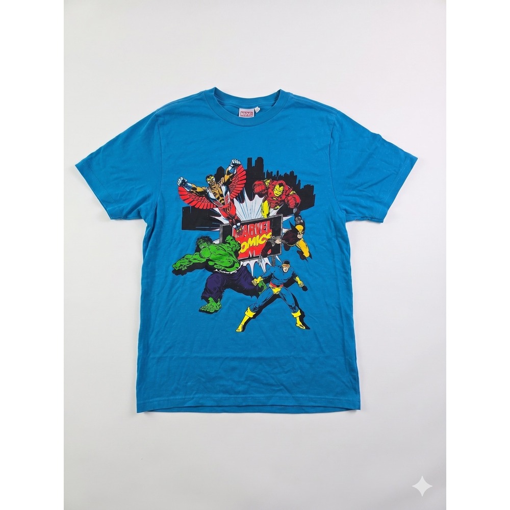 Marvel Comics Mens Turquoise Graphic Tee Hulk Iron Man Wolverine